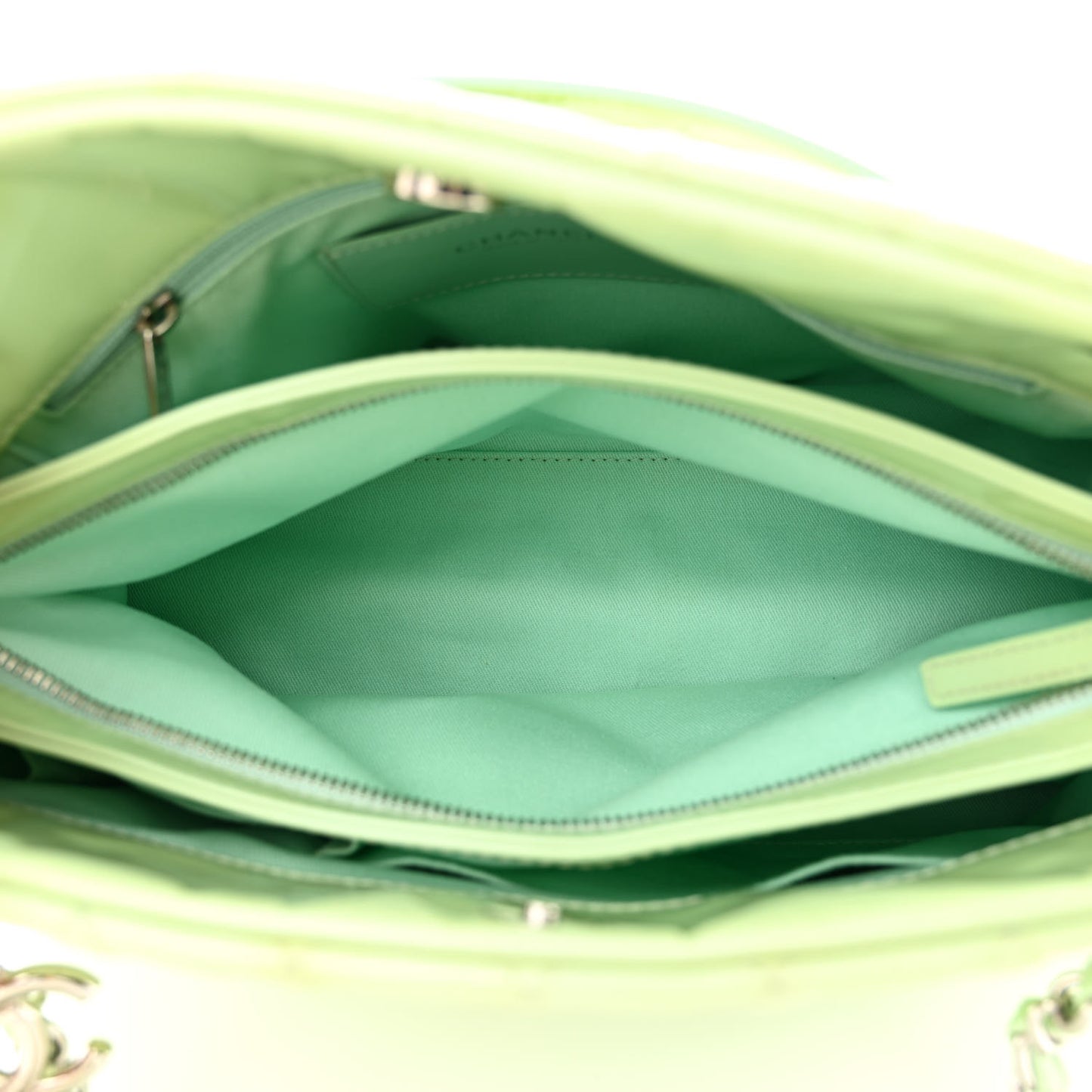 Patent Quilted Large Just Mademoiselle Bowling Bag Light Green