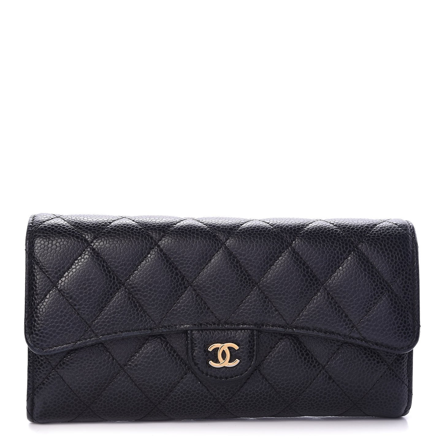 Caviar Quilted Large Gusset Flap Wallet Black