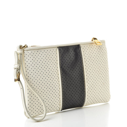 Prada Saffiano Perforated Wristlet White Black 3 of 11