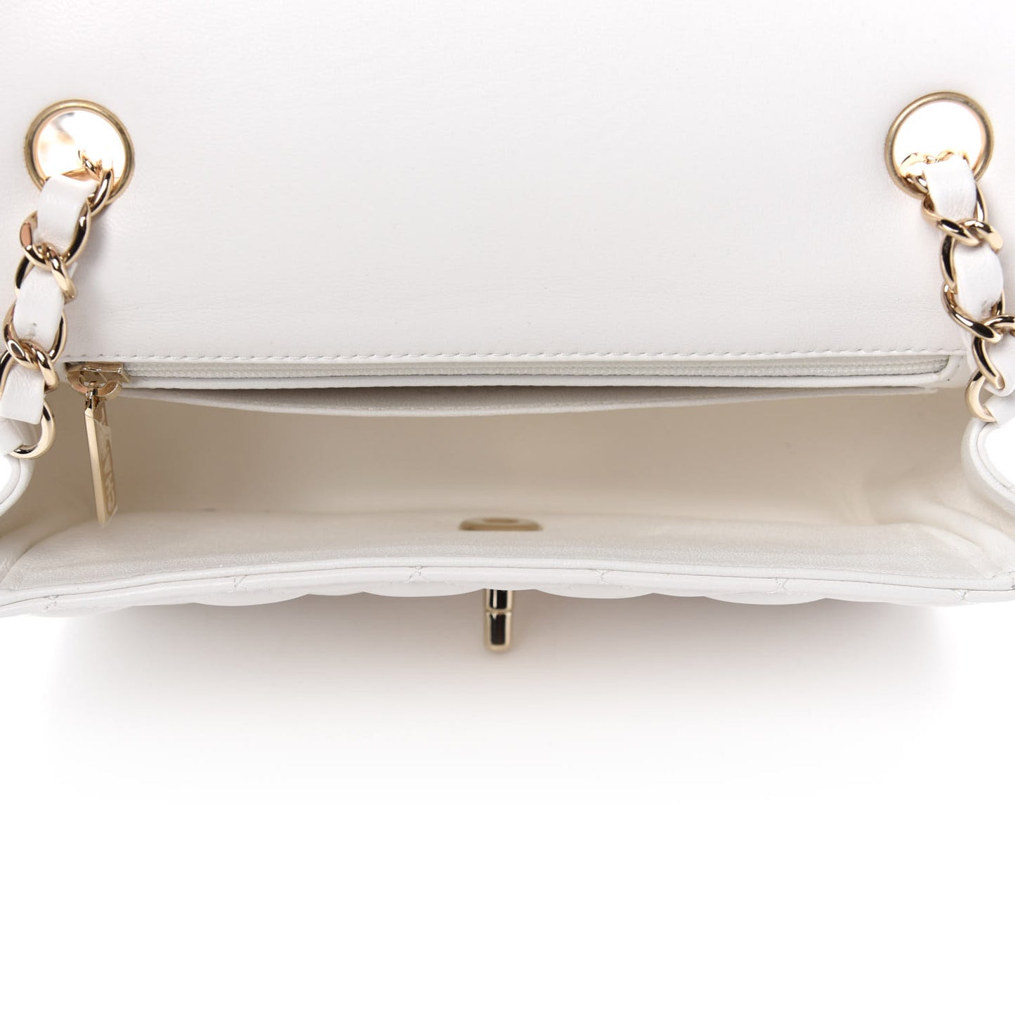 Lambskin Quilted Mini Rectangular Flap White