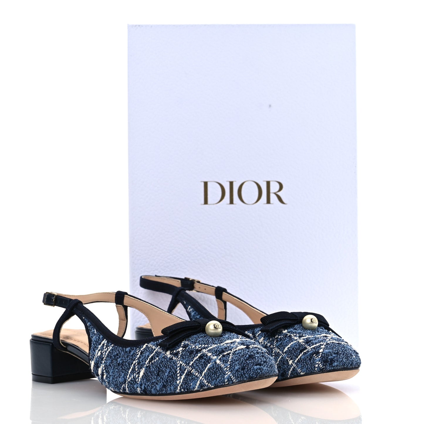 Tweed Cannage Slingback Ballet Pumps 39 Denim