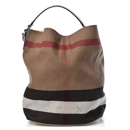 Burberry Canvas Mega Check Medium Ashby Hobo White 1 of 26