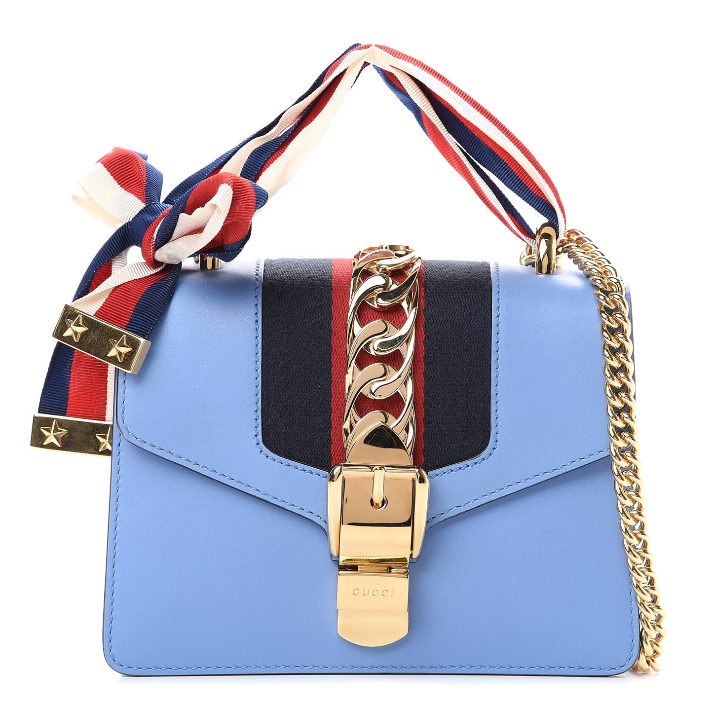 Calfskin Mini Sylvie Chain Shoulder Bag Clear Sky Blue