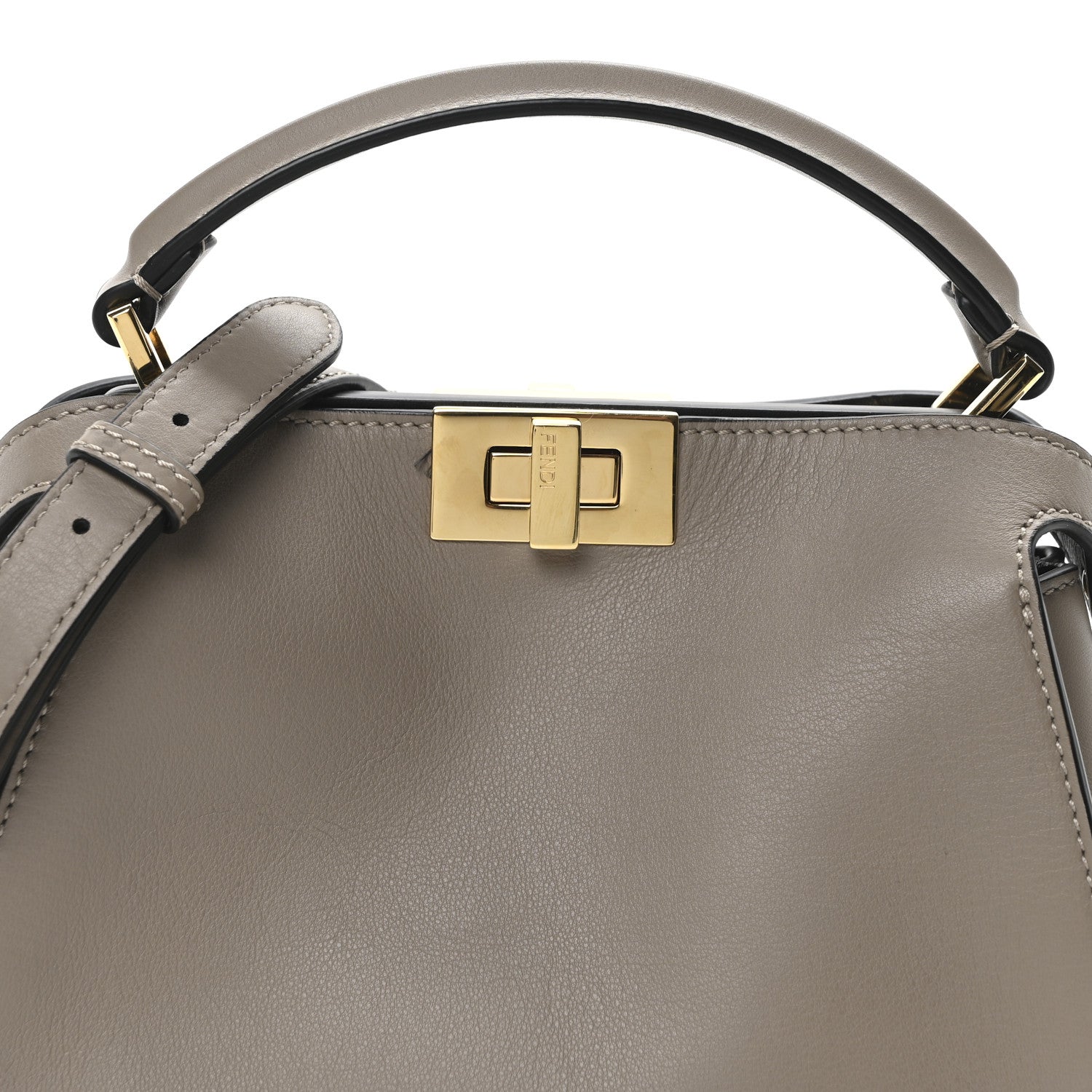 Fendi Vitello Tahiti Burro Medium Peekaboo Iconic Essentially Satchel Tortora Black 7 of 9
