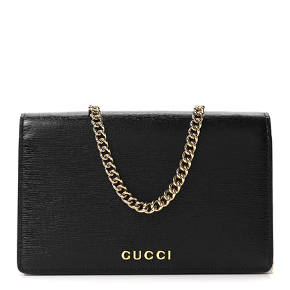 Gucci Textured Calfskin Script Logo Wallet On Chain Black 1 of 9