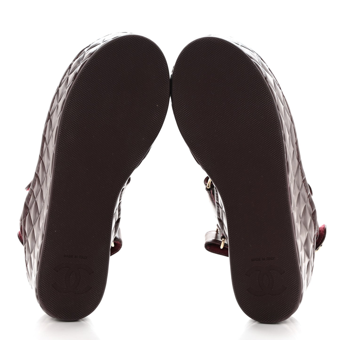 Shiny Calfskin Logo Platform Sandals 39 Burgundy