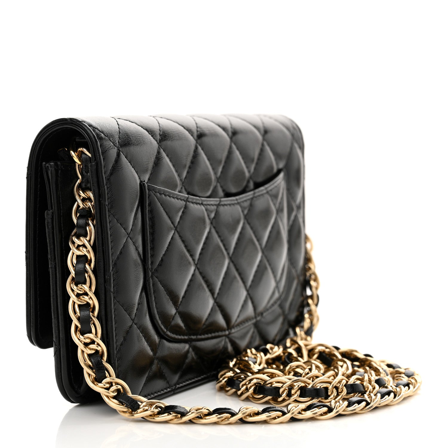 Chanel Shiny Lambskin Quilted Golden Links Wallet On Chain WOC Black 3 of 14