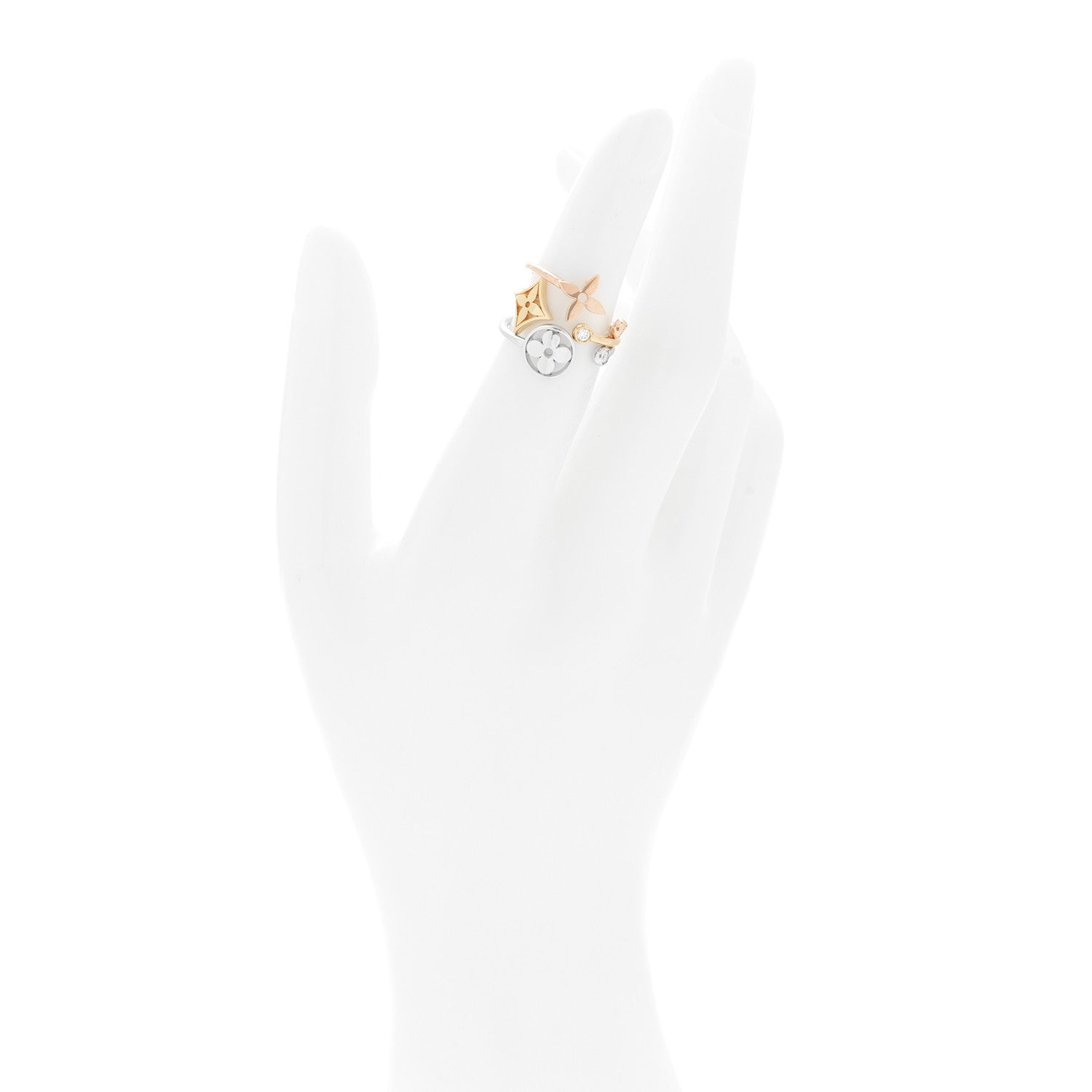Louis Vuitton 18K Yellow Pink White Gold Diamond Idylle Blossom Ring 3 Set 49 4.75 2 of 5