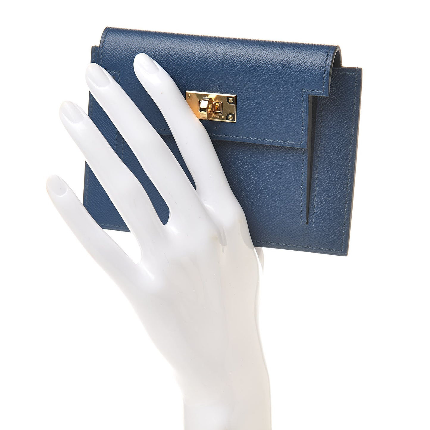 Madame Calfskin Kelly Pocket Compact Wallet Deep Bleu