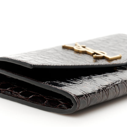 Saint Laurent Calfskin Crocodile Embossed Monogram Uptown Chain Wallet Fondente 9 of 11