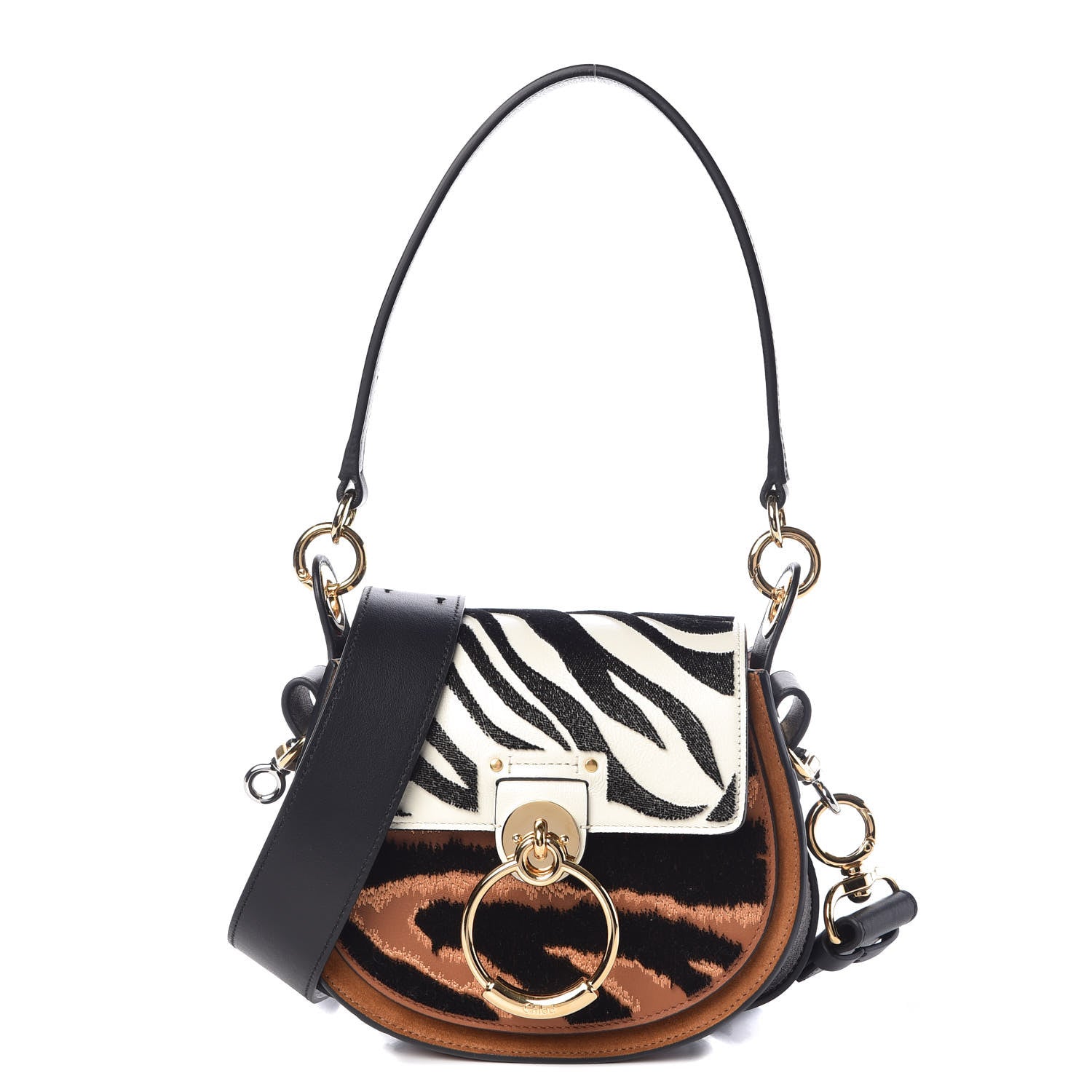 Chloe Velvet Calfskin Animal Print Small Tess Bag Caramel 1 of 9