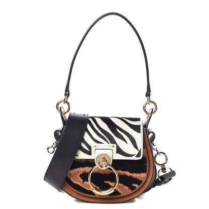 Chloe Velvet Calfskin Animal Print Small Tess Bag Caramel 1 of 9