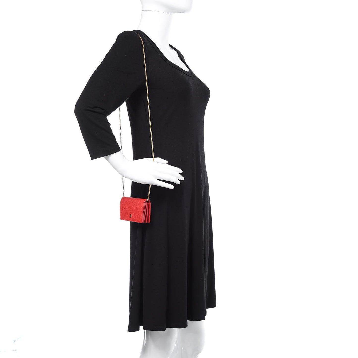 Calfskin Jessie Chain Card Case Bright Red