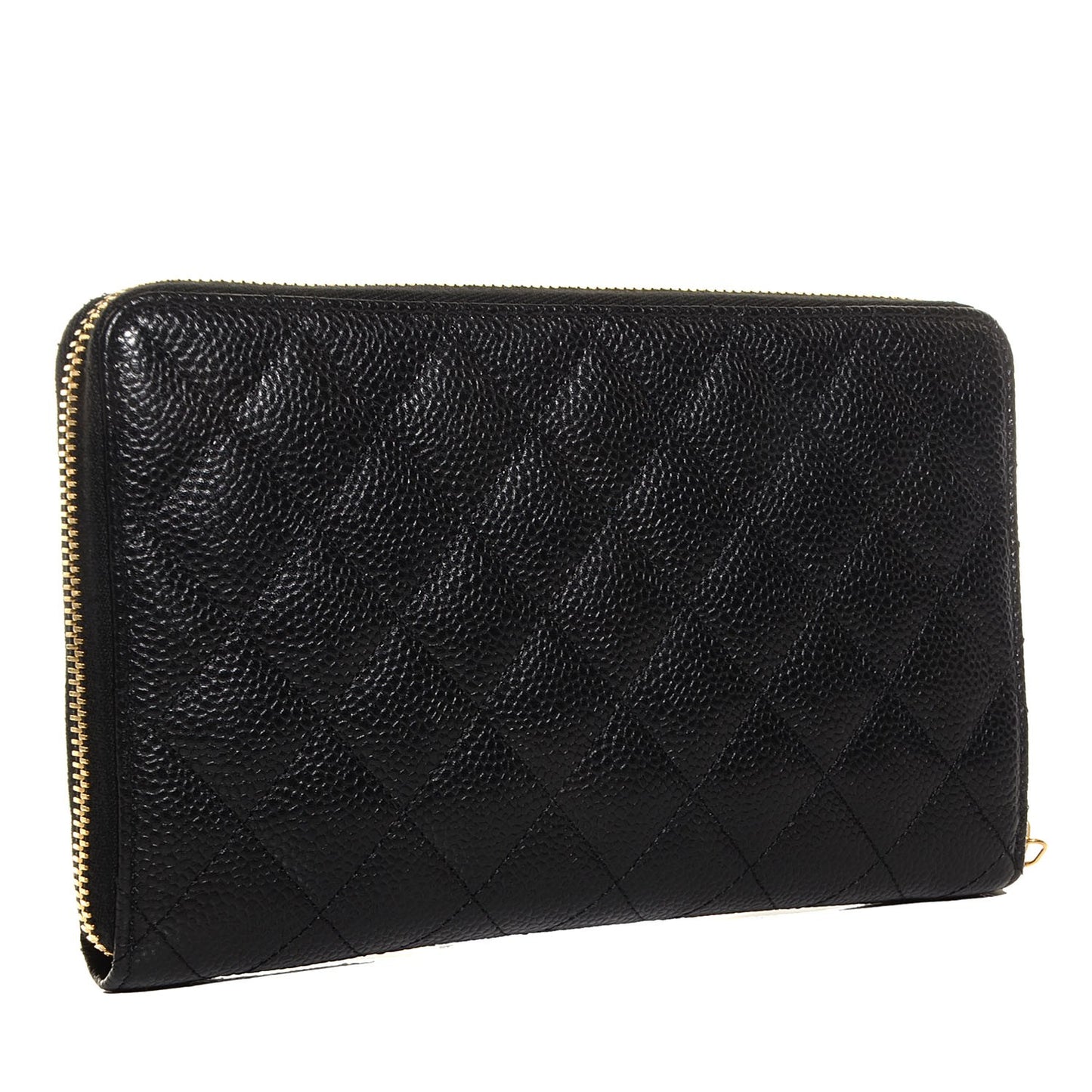 Caviar Quilted Large Zip Around Wallet Black