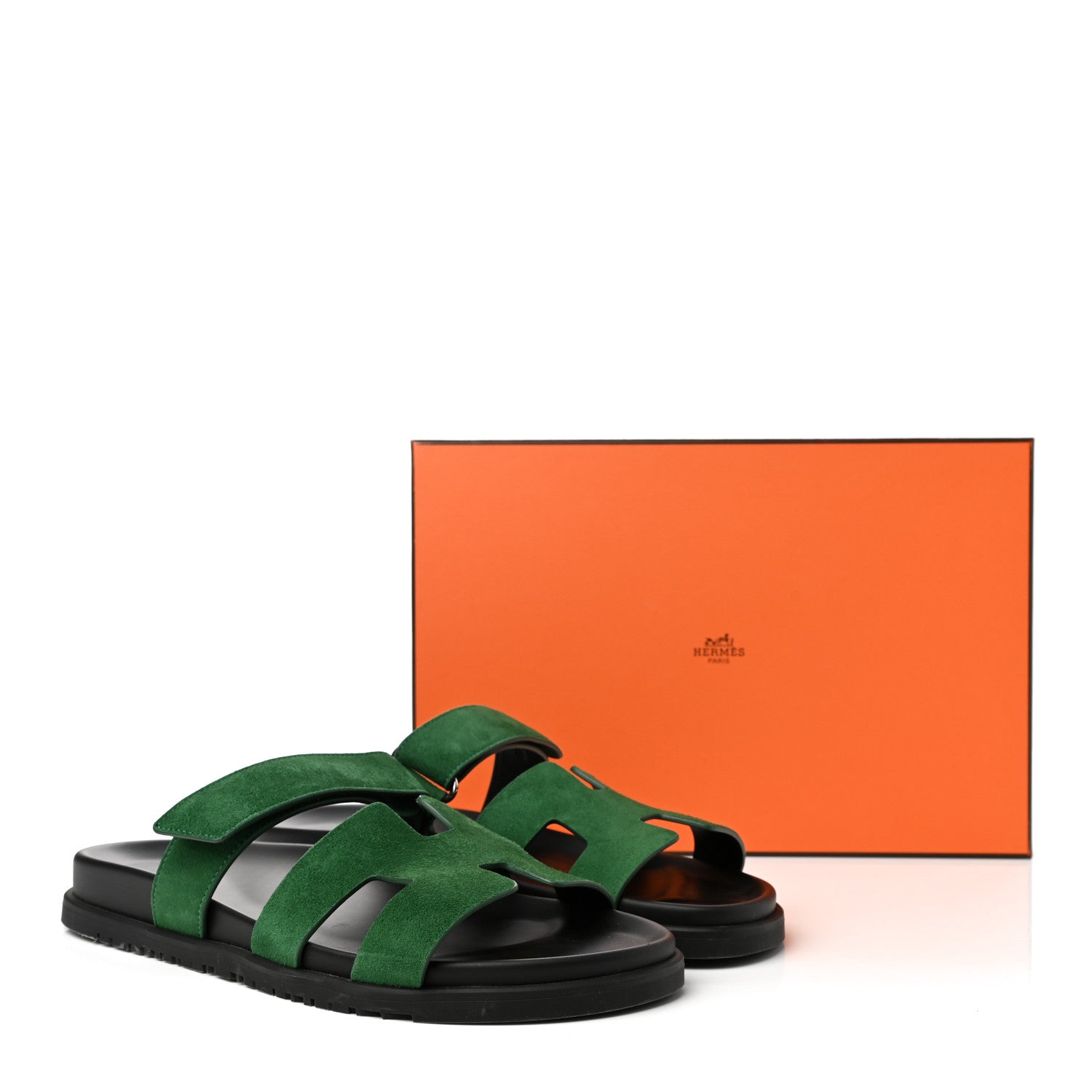 Hermes Suede Goatskin Womens Chypre Sandals 41 Vert Electrique 9 of 9