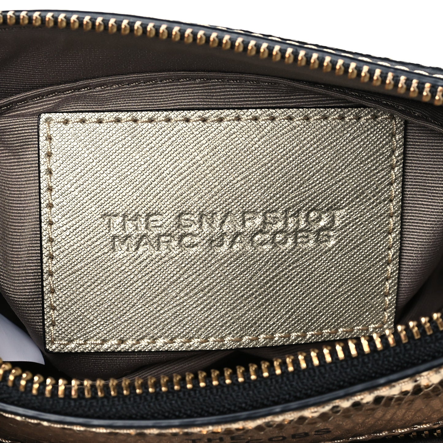 Metallic Sequin Snake Embossed Calfskin Stripe Snapshot Camera Bag Gold
