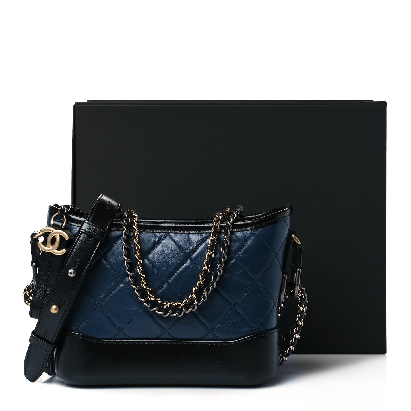 Aged Calfskin Quilted Small Gabrielle Hobo Navy Black