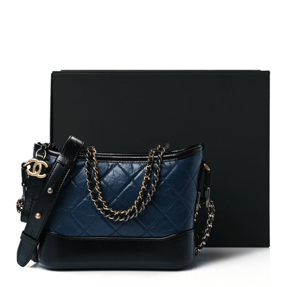 Chanel Aged Calfskin Quilted Small Gabrielle Hobo Navy Black 11 of 11