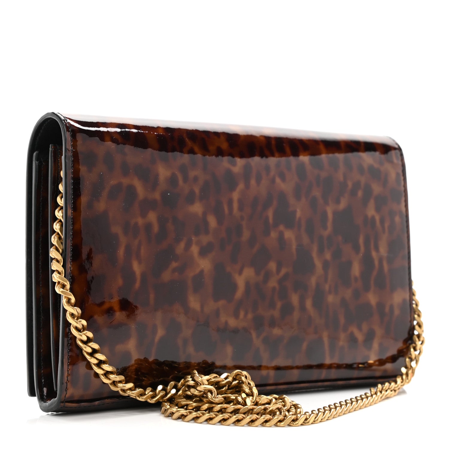 Saint Laurent Patent Monogram Chain Wallet Tortoiseshell 3 of 12