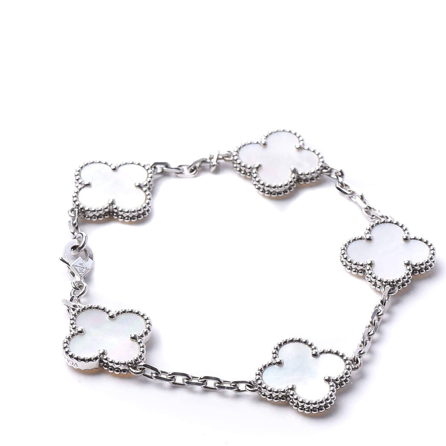 Van Cleef & Arpels 18K White Gold Mother of Pearl 5 Motifs Vintage Alhambra Bracelet 1 of 7