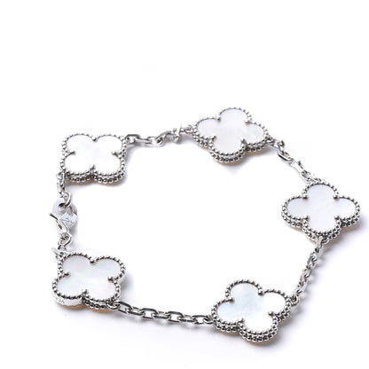 Van Cleef & Arpels 18K White Gold Mother of Pearl 5 Motifs Vintage Alhambra Bracelet 1 of 7