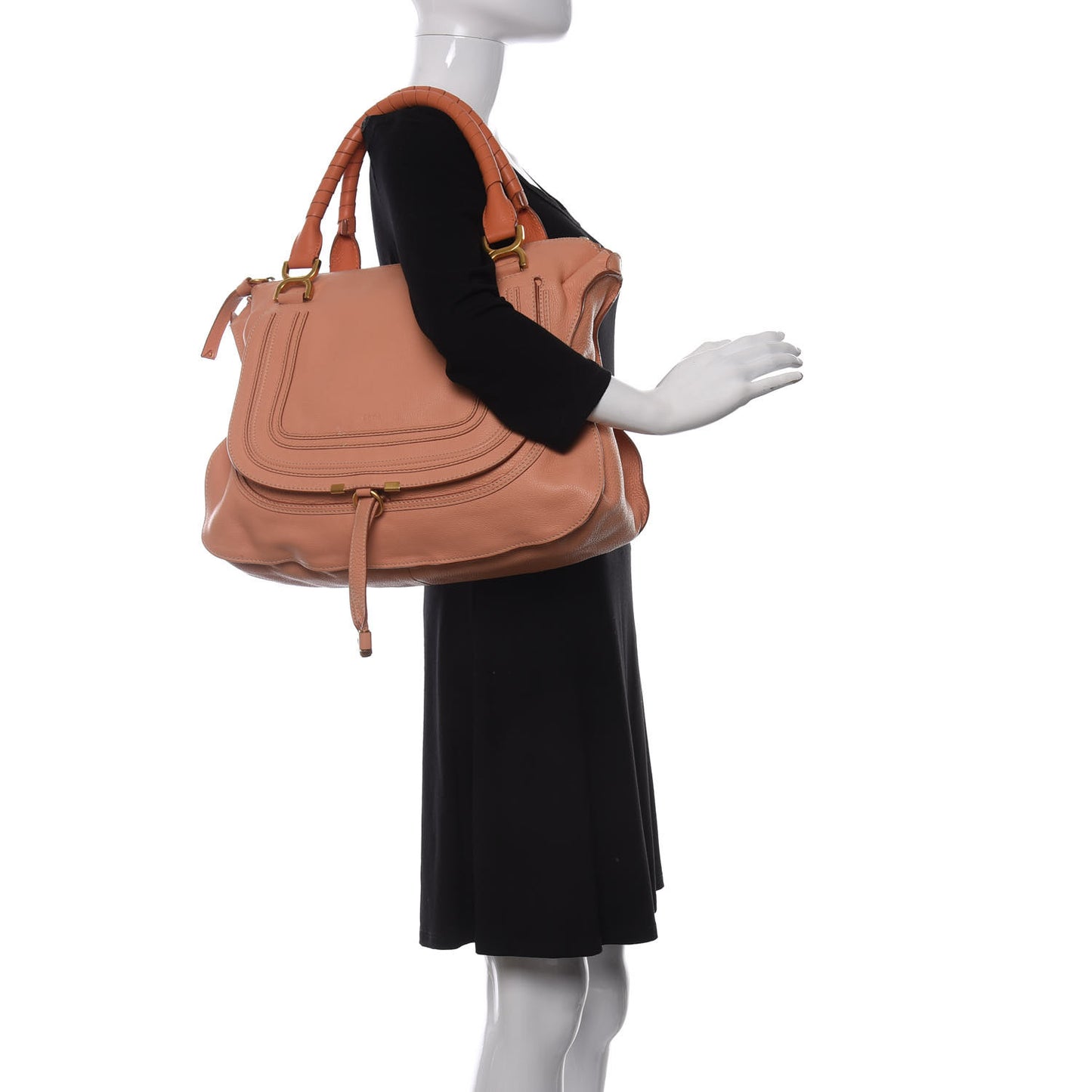 Calfskin Large Marcie Satchel Peach Pink