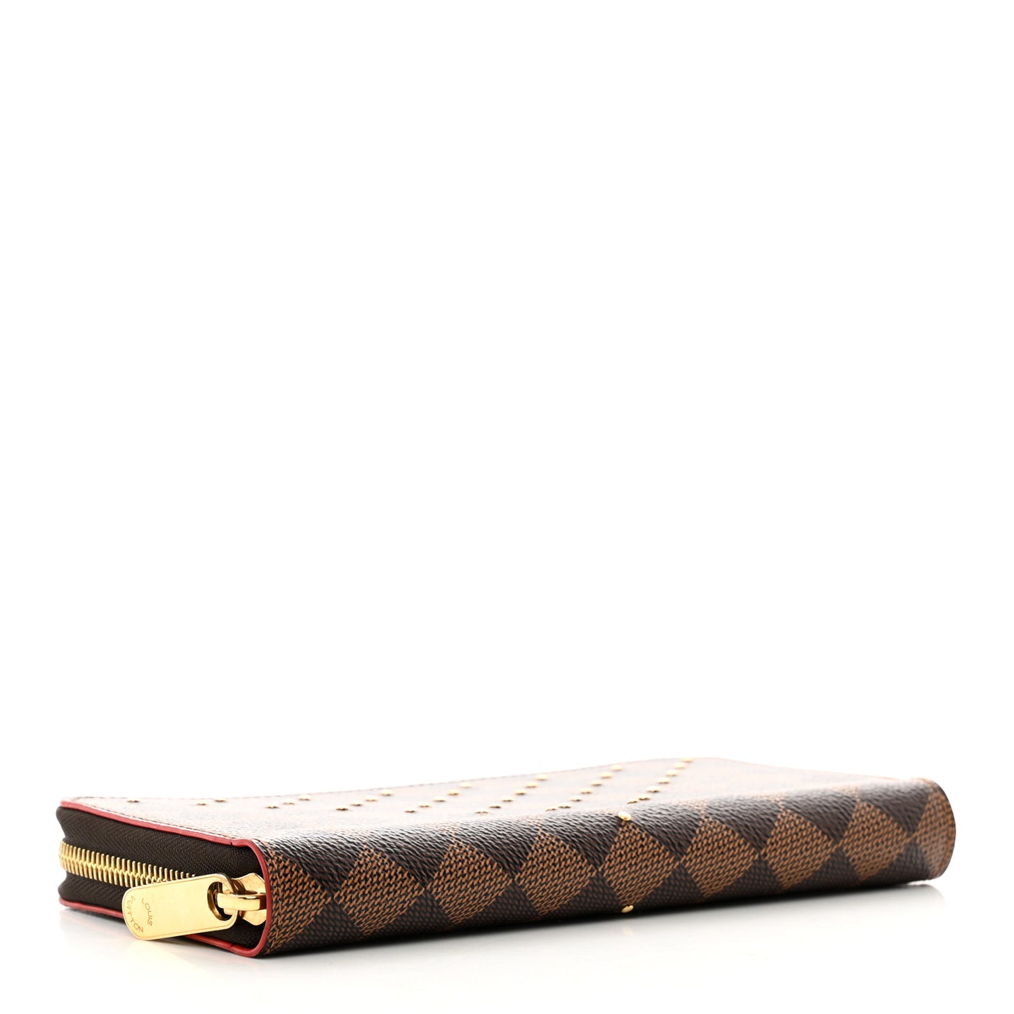 Damier Ebene Studded Zippy Wallet Cherry
