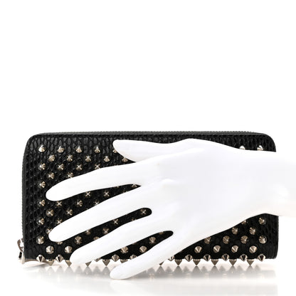 Christian Louboutin Calfskin Snakeskin Embossed Panettone Spiked Zip Around Wallet Black 2 of 11