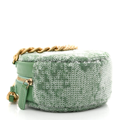 Chanel Sequin Chanel 19 Round Clutch With Chain Green Green 4 of 11