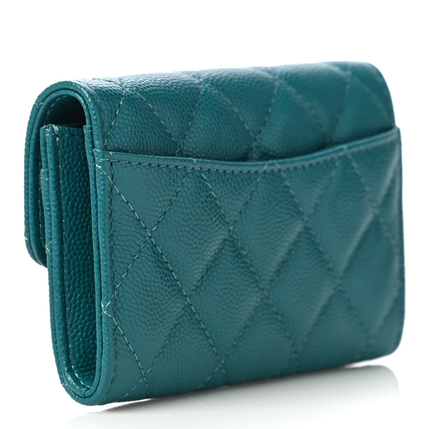 Chanel Caviar Quilted Flap Card Holder Wallet Turquoise 3 of 11