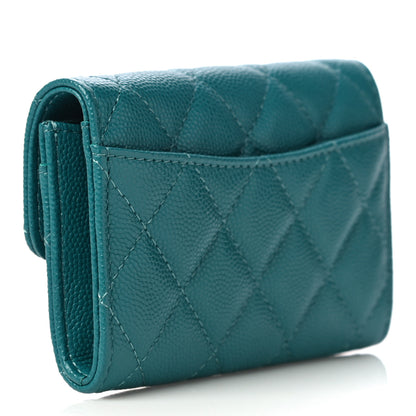 Chanel Caviar Quilted Flap Card Holder Wallet Turquoise 3 of 11
