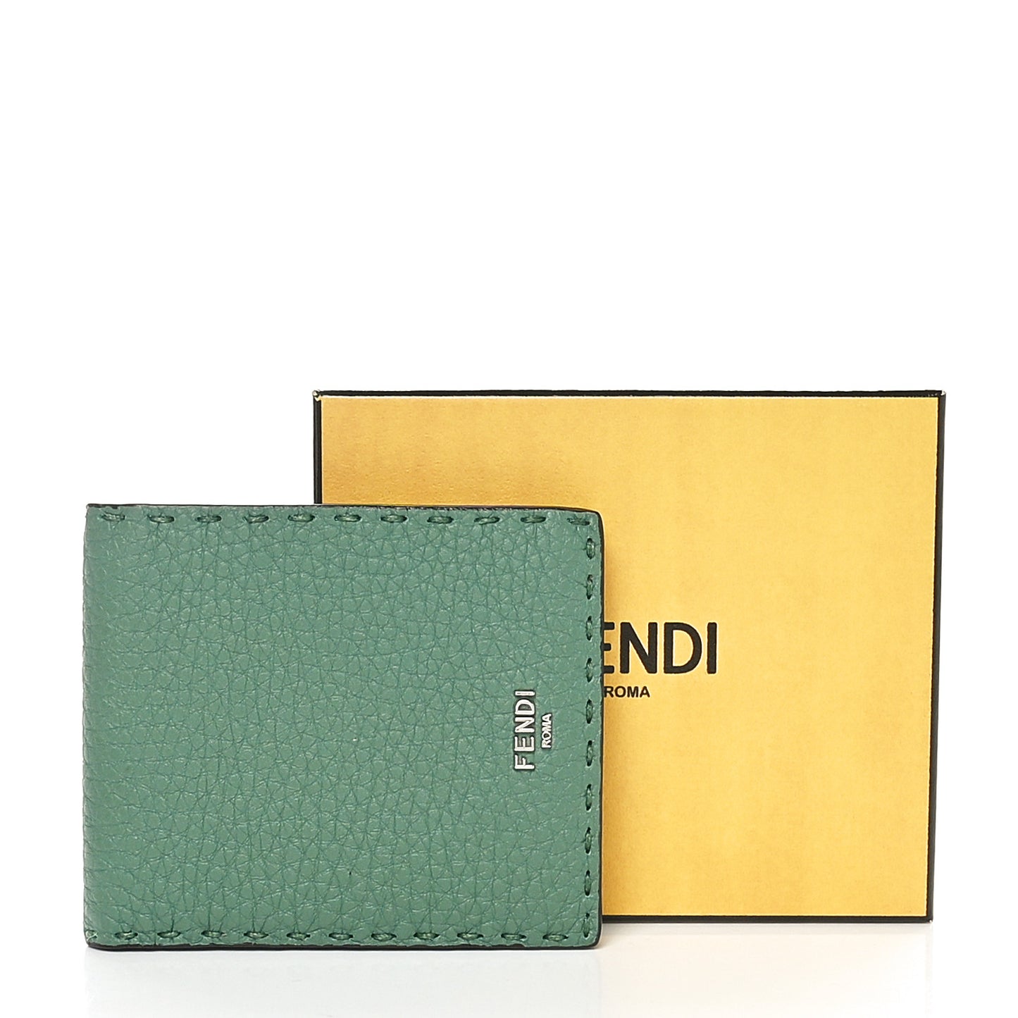 Cuoio Romano Selleria Logo Bi-Color Bi-Fold Wallet Verde Tosca