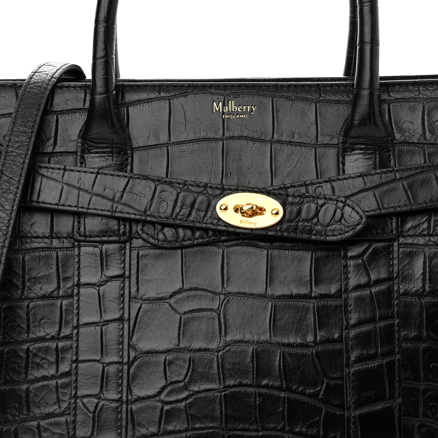 Crocodile Embossed Calfskin Small Zipped Bayswater Black