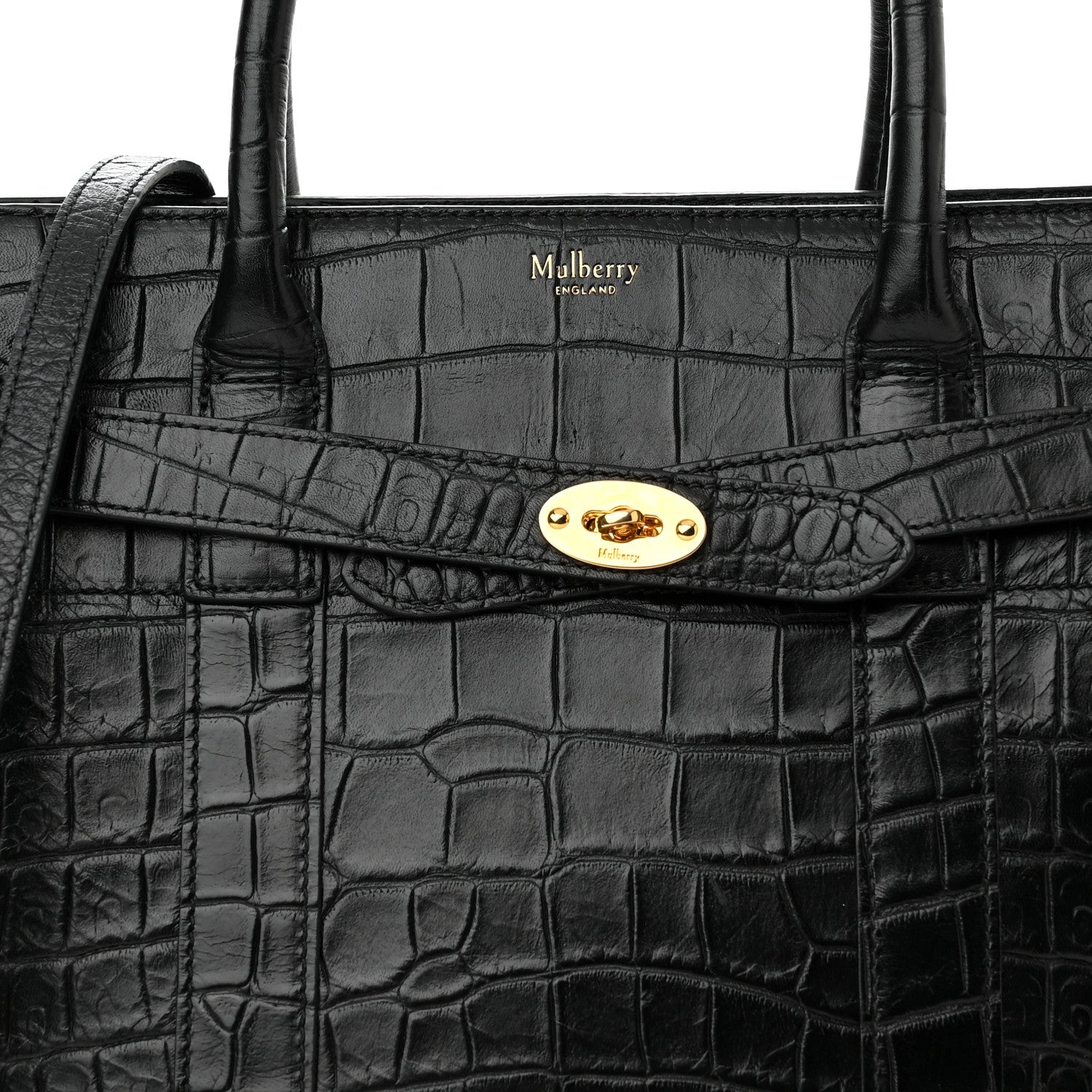 Mulberry Crocodile Embossed Calfskin Small Zipped Bayswater Black 7 of 9
