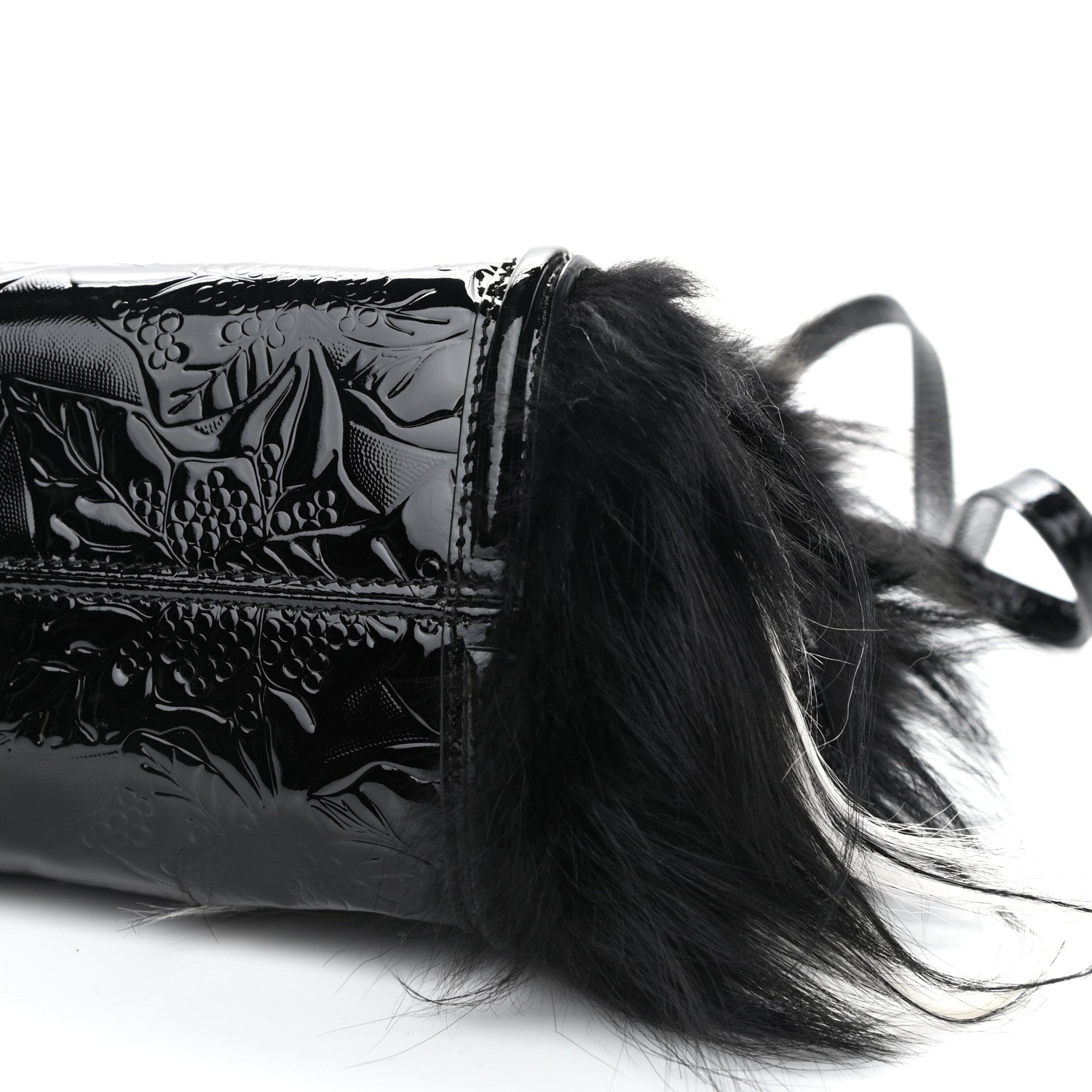 Alexander McQueen Patent Faux Fur Mini Skull Padlock Zip Around Tote Black 10 of 10