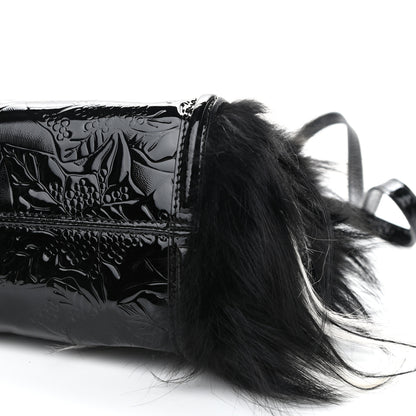 Alexander McQueen Patent Faux Fur Mini Skull Padlock Zip Around Tote Black 10 of 10