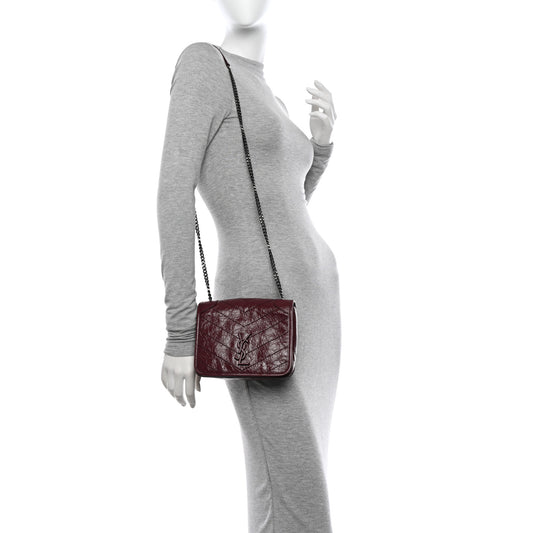 Crinkled Calfskin Matelasse Monogram Niki Chain Wallet Dark Legion Red