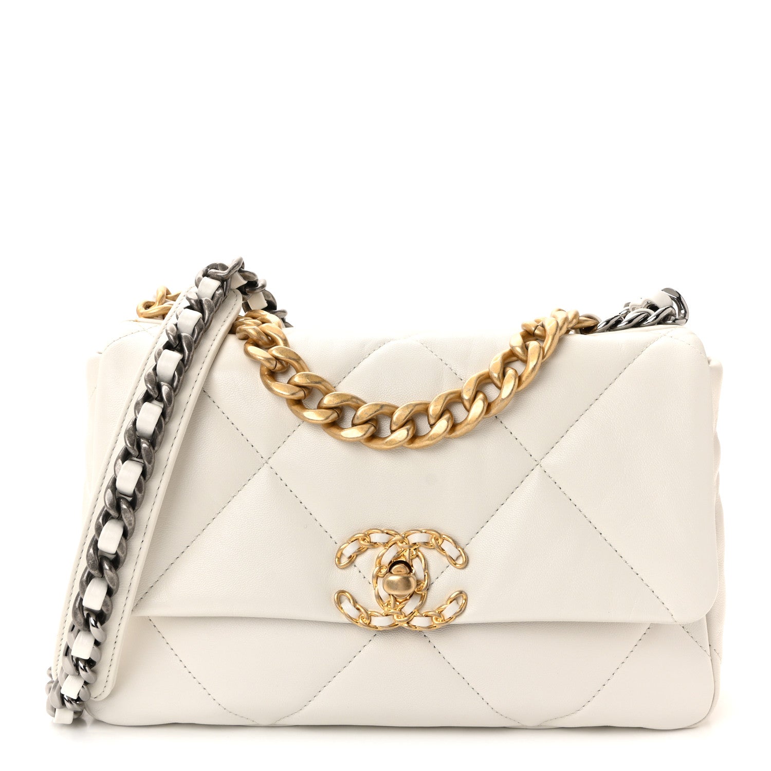Chanel Goatskin Quilted Medium Chanel 19 Flap White 1 of 10