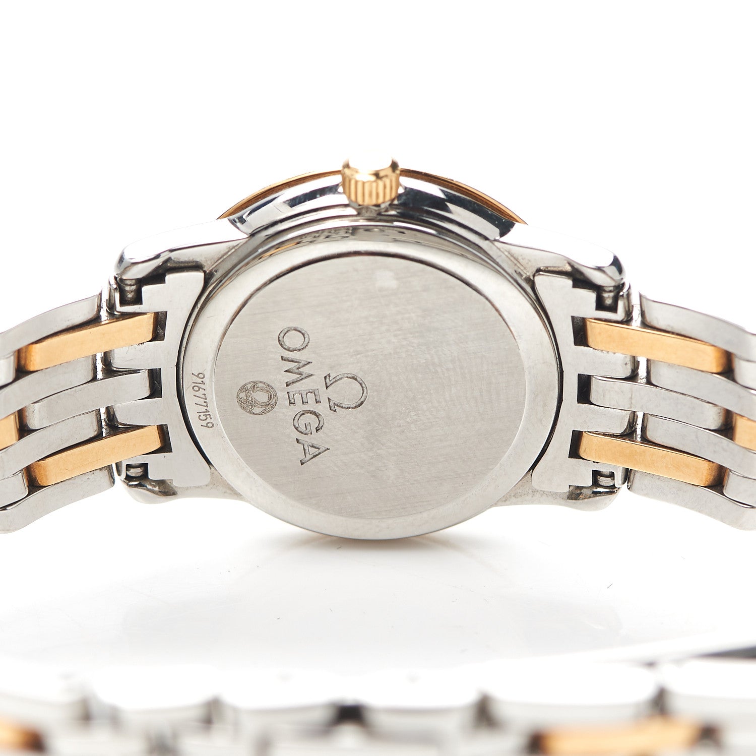 Omega Stainless Steel 18K Yellow Gold Diamond Bezel Mother of Pearl 22mm De Ville Prestige Quartz Watch 4375.75.00 4 of 6