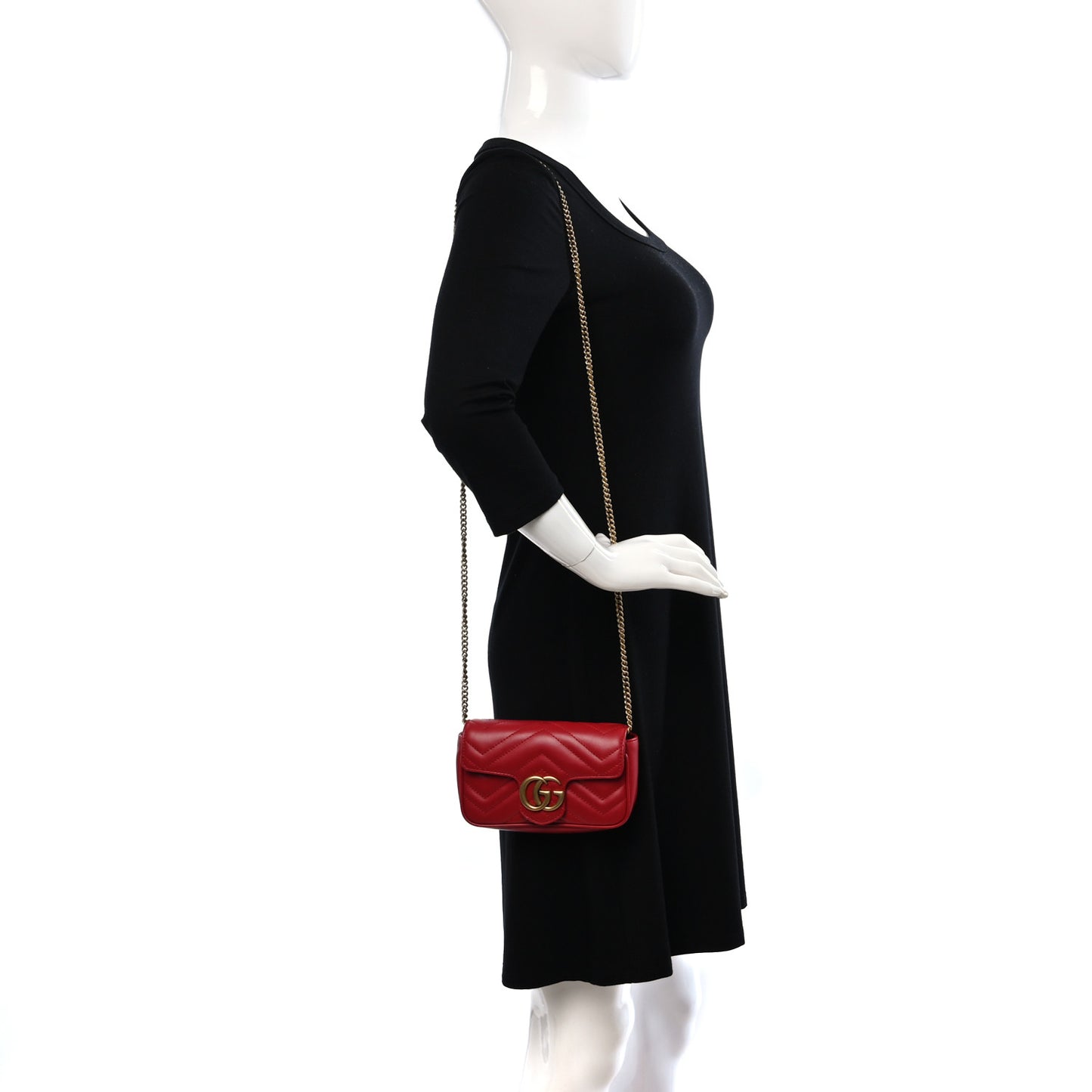 Calfskin Matelasse Super Mini GG Marmont Shoulder Bag Hibiscus Red
