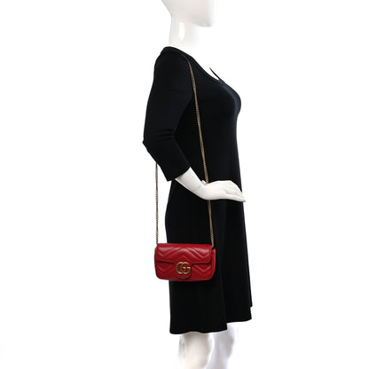 Gucci Calfskin Matelasse Super Mini GG Marmont Shoulder Bag Hibiscus Red 3 of 8