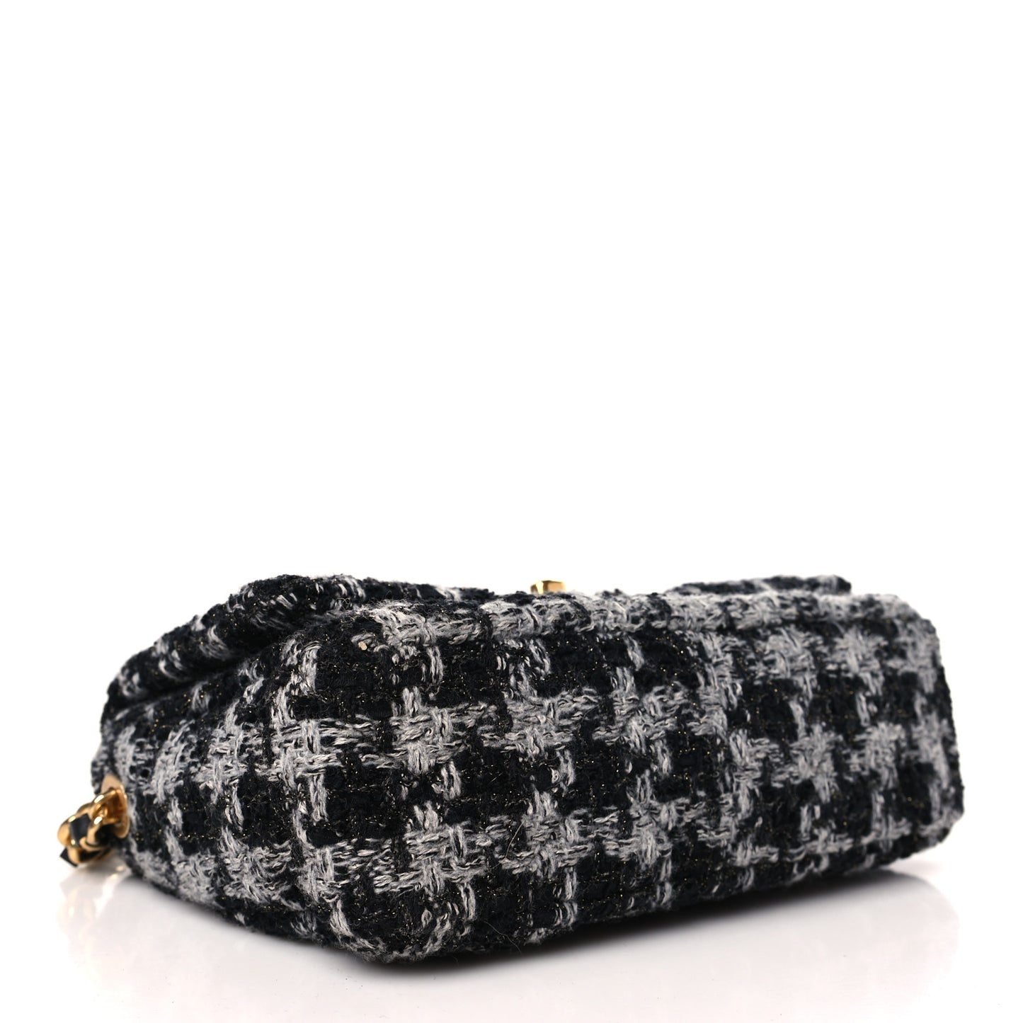 Wool Tweed Quilted Elegant Chain Flap Black Grey