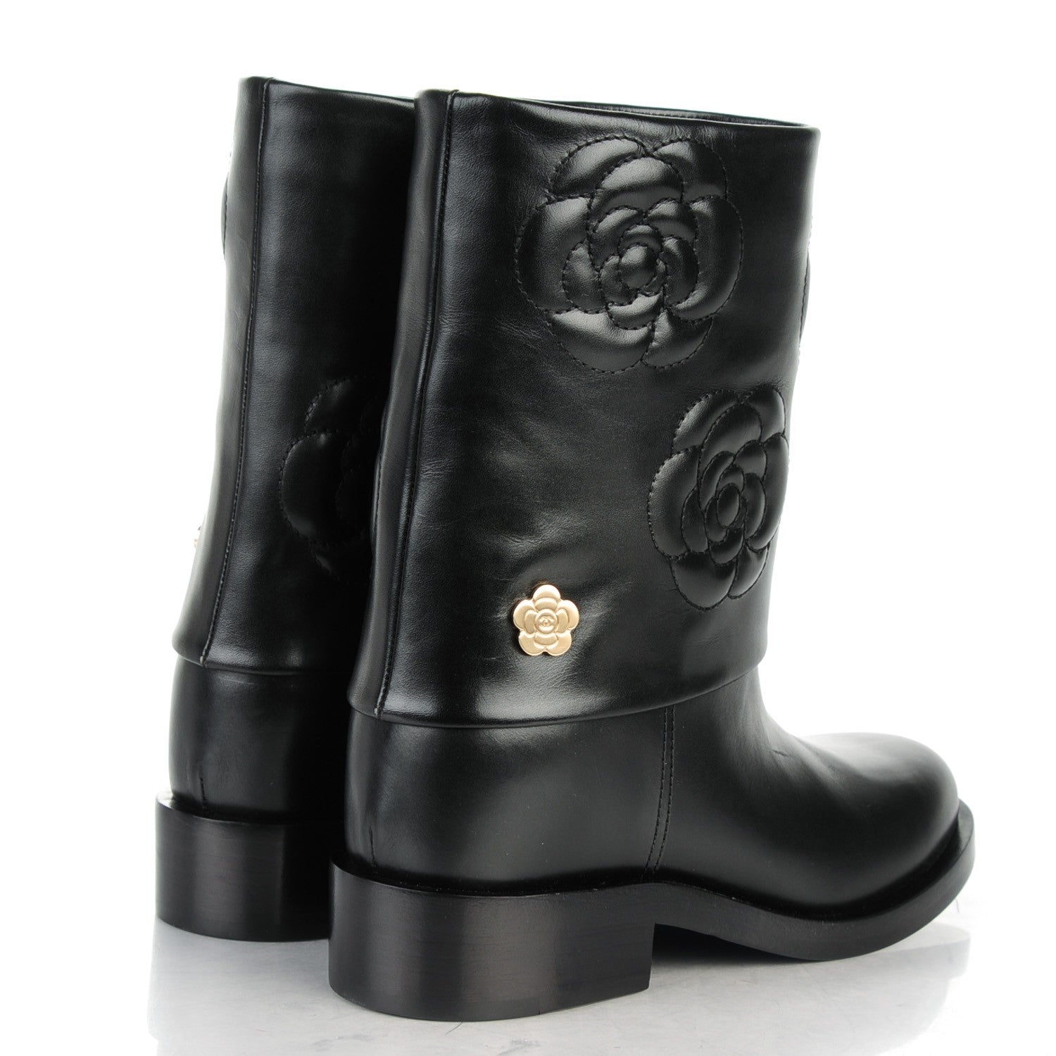 Chanel Calfskin Camellia Short Boots 36 Black 4 of 9
