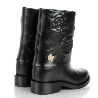 Chanel Calfskin Camellia Short Boots 36 Black 4 of 9
