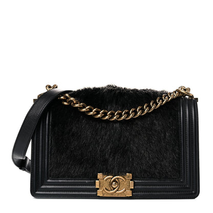 Chanel Fur Calfskin Small Boy Flap Black 1 of 14