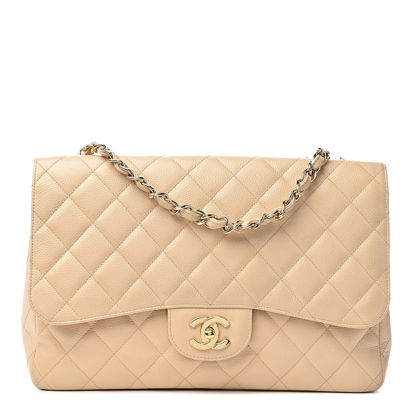 Caviar Quilted Jumbo Single Flap Beige Clair