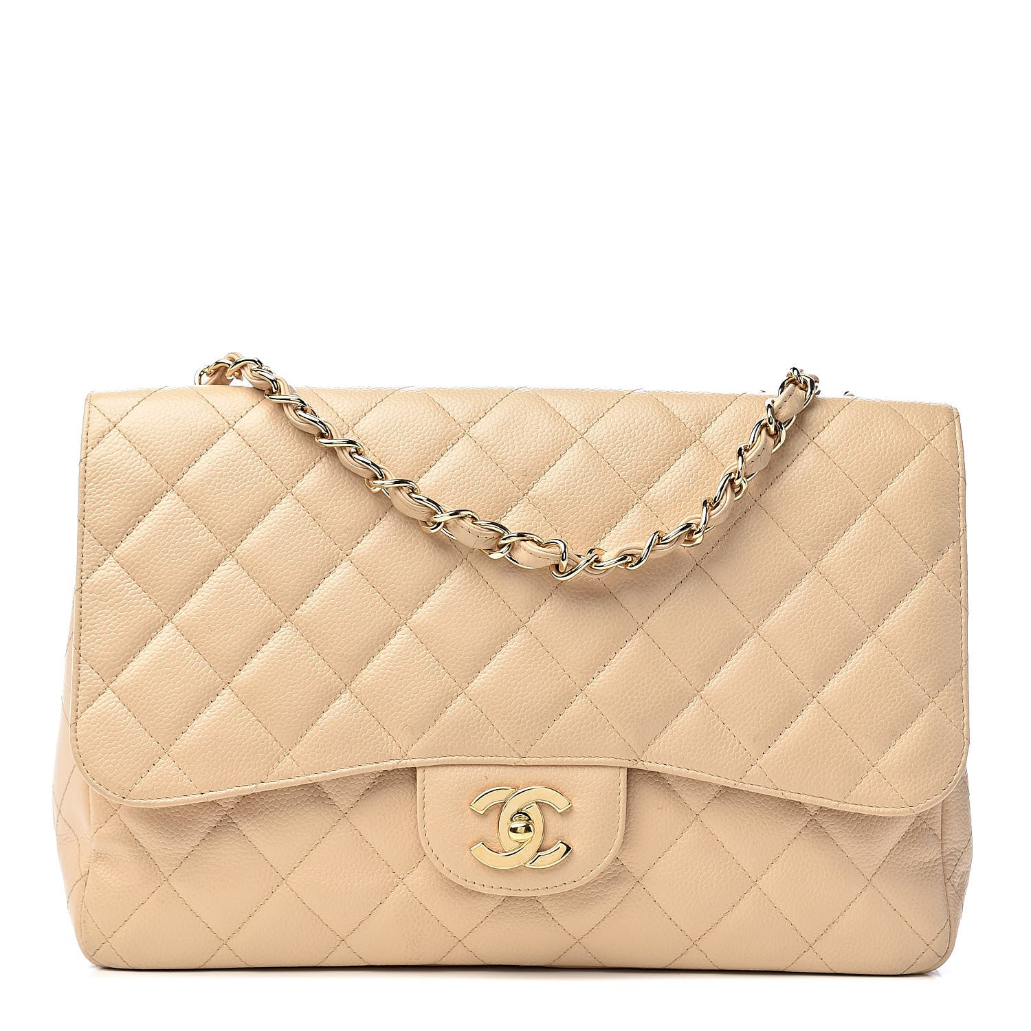 Chanel Caviar Quilted Jumbo Single Flap Beige Clair 1 of 15