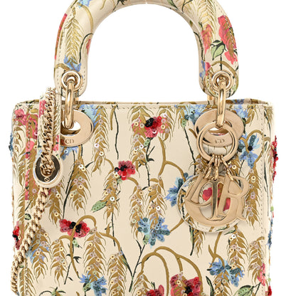 Christian Dior Calfskin Hibiscus Printed Embroidered Mini Lady Dior Beige Multicolor 7 of 9