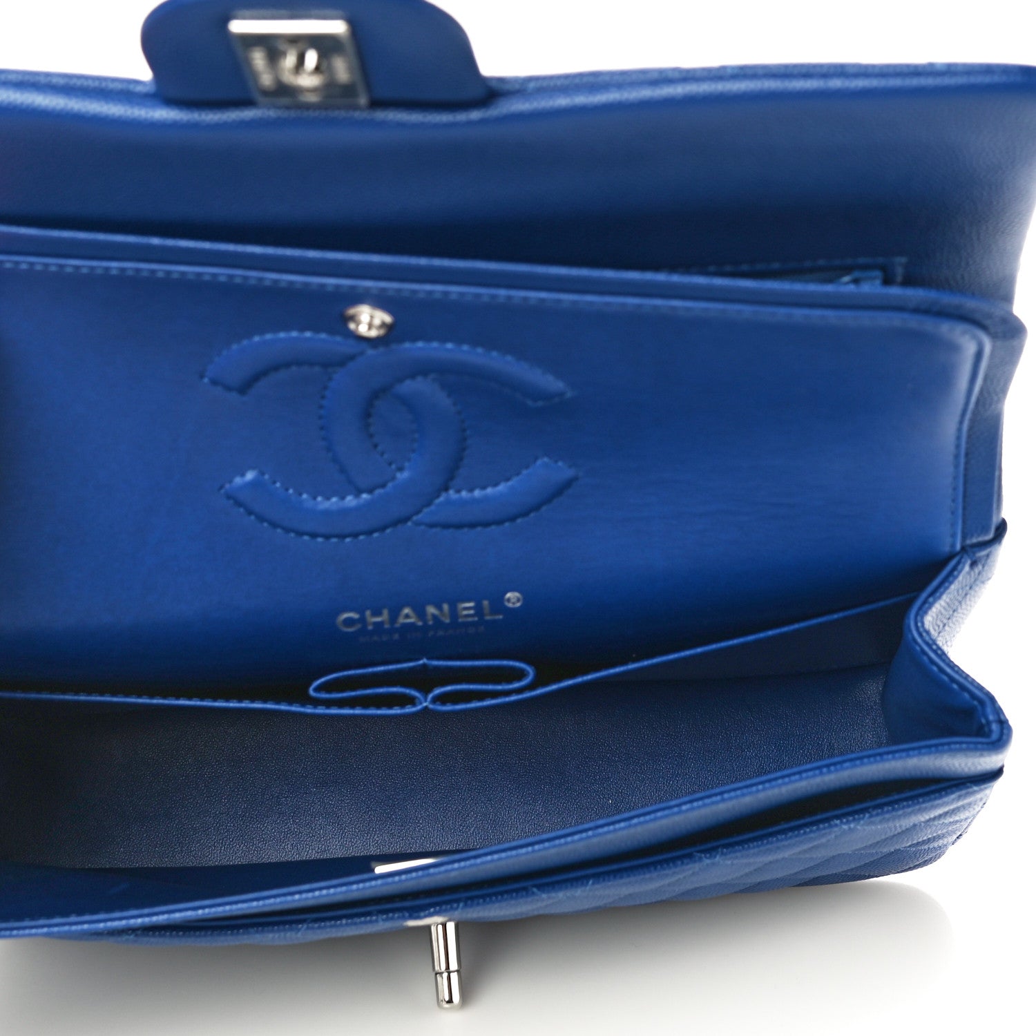 Chanel Caviar Quilted Medium Double Flap Blue 7 of 10