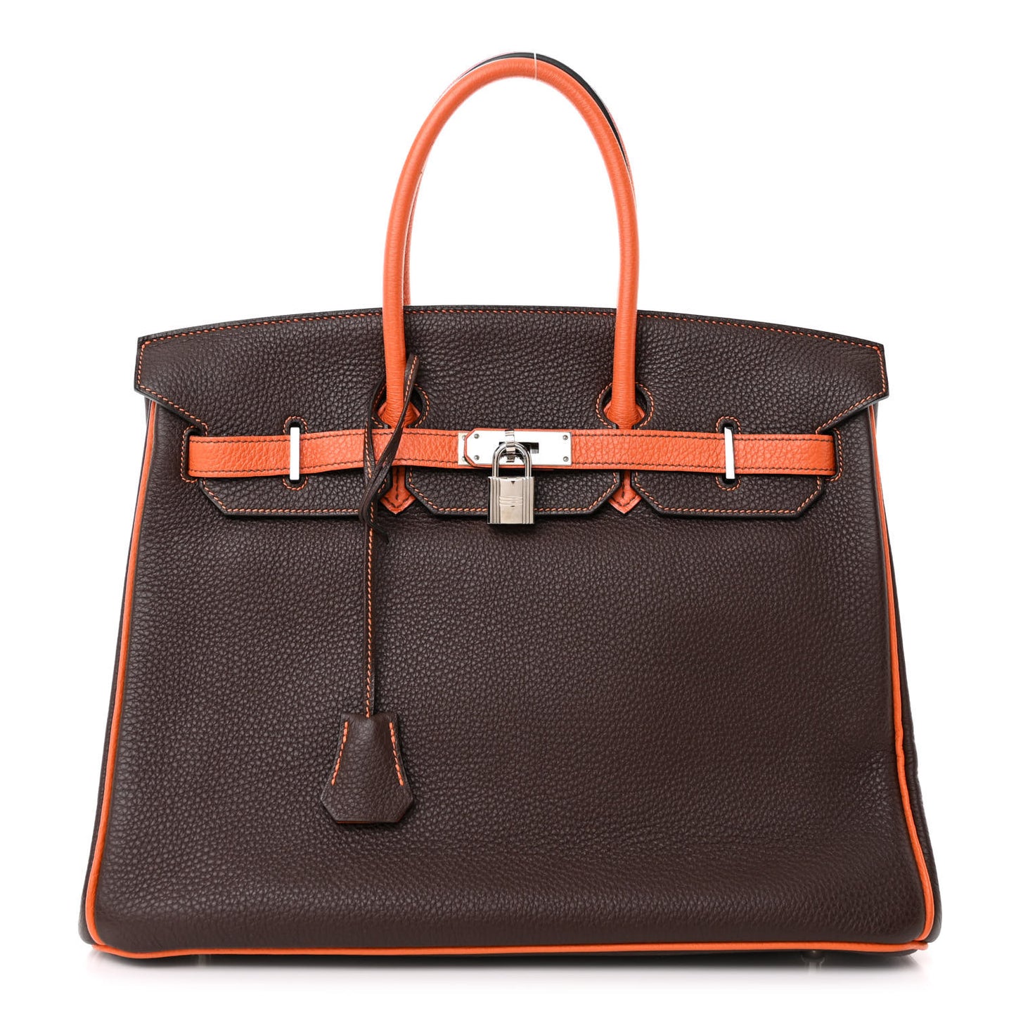 Togo Bi Color Horseshoe Birkin 35 Chocolate Orange